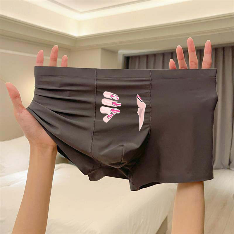 Men's Underwear 2024 New Ice Silk Seamless Summer Thin Funny Cartoon Boxer Briefs for Men