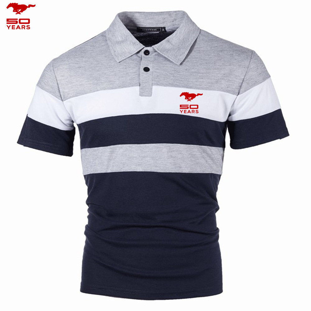 Camicia POLO da uomo con maniche sul petto a tre strisce, colore abbinato alla moda con maniche corte con risvolto da uomo_voghion.com