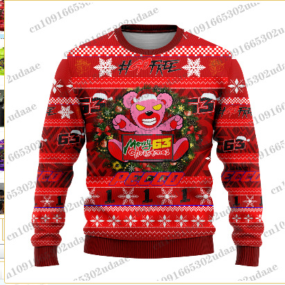 2024 venta caliente 3D impresión digital spot hombres casual todo-fósforo hombro de manga larga suéter suelto cuello redondo