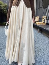 双层棉麻半身裙新款民族风温柔气质不规则复古高腰裙子长裙