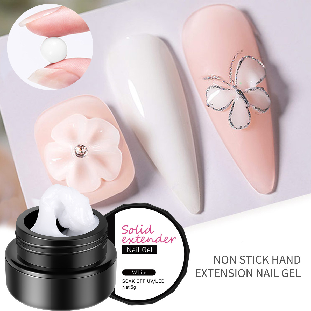 Pegamento de extensión de Arte de uñas enlatado sólido tallado que forma soporte sin papel antiadherente mano extensión rápida parche de uñas