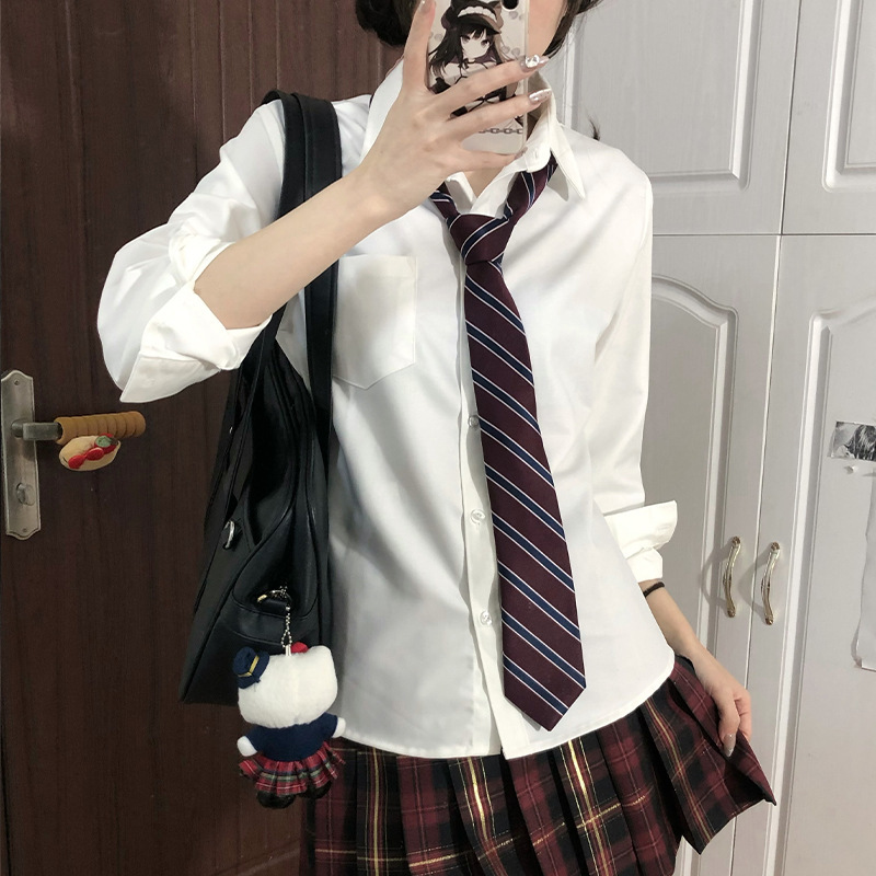 JK 긴 소매 셔츠 기본 가을과 겨울 일본 대학 스타일 유니폼 우유 화이트 솔리드 컬러 올 매치 탑