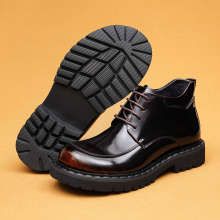 厚底马丁靴男款2025新款冬季男靴真皮亮面开边珠商务休闲英伦短靴