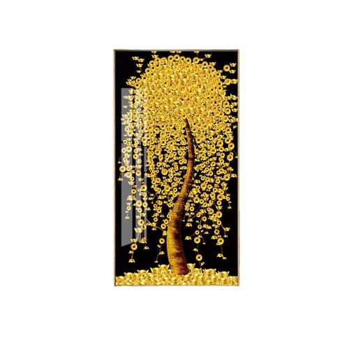 The money tree has a good meaning. Entrance hall decoration painting. Light luxury and wealth. Gold tree corridor aisle mural. Diamond-encrusted crystal porcelain painting.