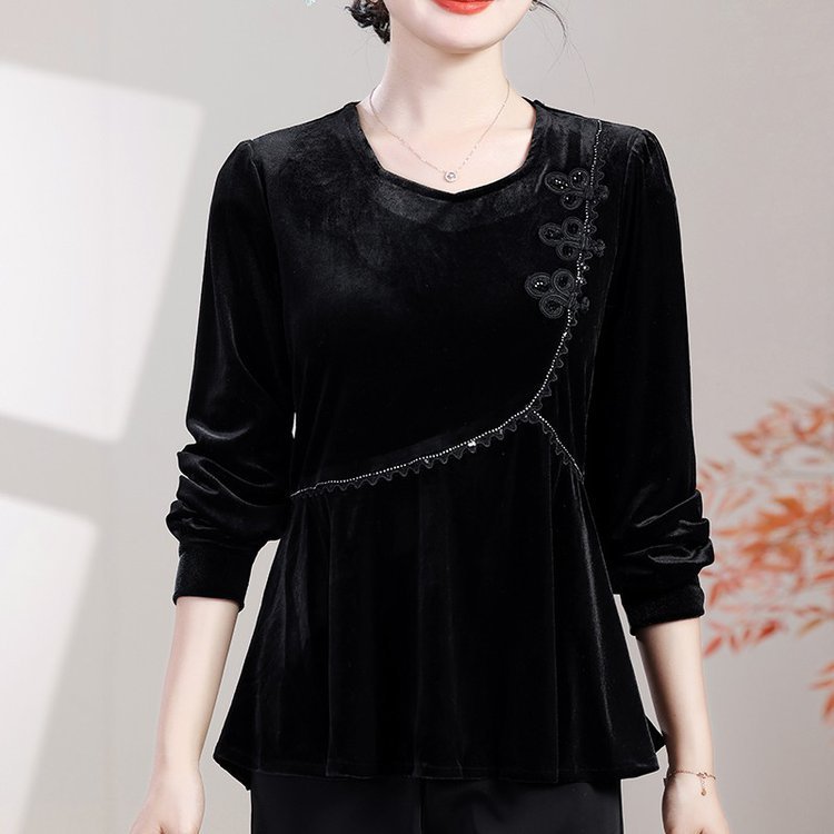 一件代发直播爆款2025秋季新款时尚丝绒中式国风长袖打底衫上衣女|undefined
