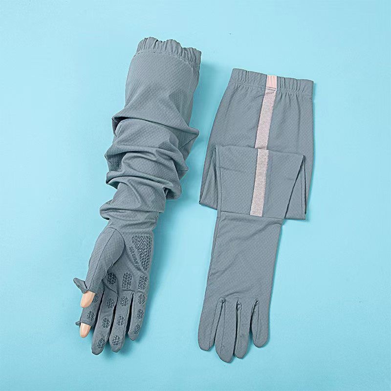 Summer ice silk sunscreen gloves, long style for women, UV protection, non-slip, breathable, for driving, ice sleeves for cycling, men's arm sleeves for outdoor use