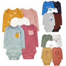 春秋新款棉料婴幼儿长袖三角包屁哈衣宝宝五件包直播专供跨境货源