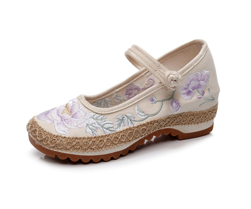 Ruxin  spring style round toe inner heightening linen bound women's shoes antique style embroidered shoes Zen clothes tea clothes cloth shoes