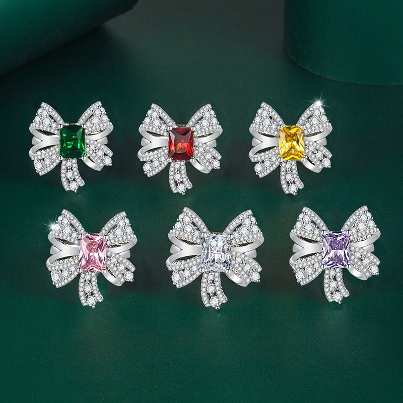 Fashion Bow Knot Copper Plating Inlay Zircon Rings 1 Piece