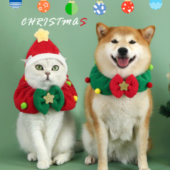 2025 ペットクリスマスセットぬいぐるみ五芒星猫と子犬弓ネックスカーフ帽子ヘッドギア暖かい外国貿易