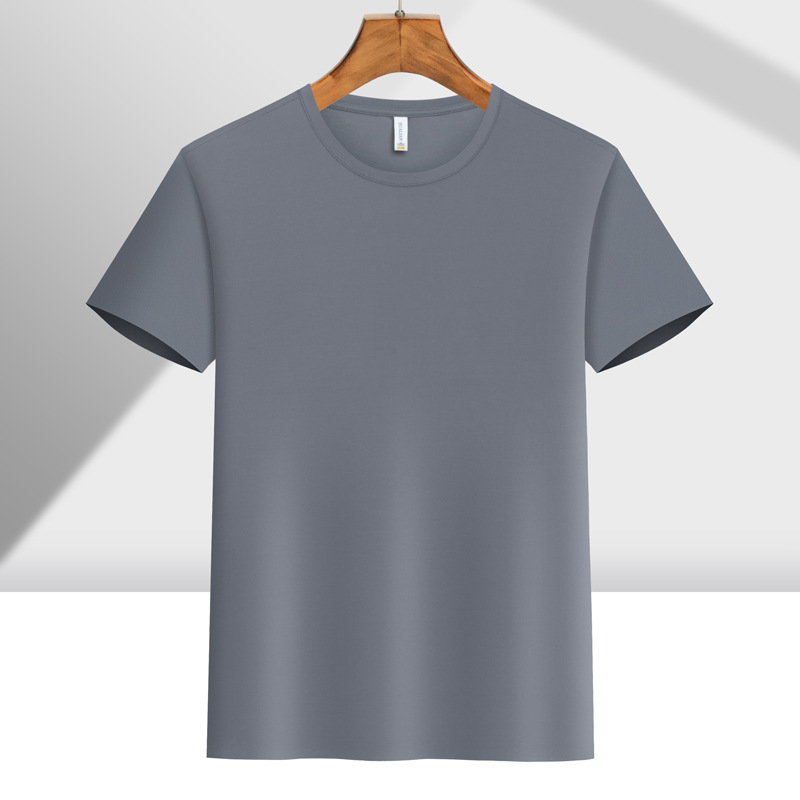 Camiseta de trabajo de alta gama, sin costuras, de nailon, con cuello redondo, manga corta, impresión de logotipo personalizado, uniforme de equipo para hombres y mujeres, bordado deportivo ejecutivo.