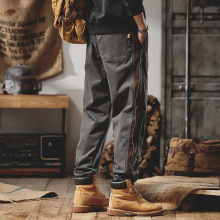 日系复古工装裤男士2025春秋季青少年宽松束脚拼接撞色休闲长裤子