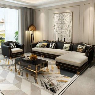 2025 New Sofa Leather Art Sofa Small Apartment Luxury Fashion Hong Kong Style Neoclassical L-Shaped High-End Sofa