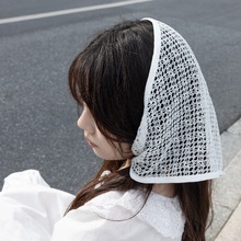 田园风夏季甜美蕾丝网格三角巾法式时尚透气百搭镂空气质仙女薄款