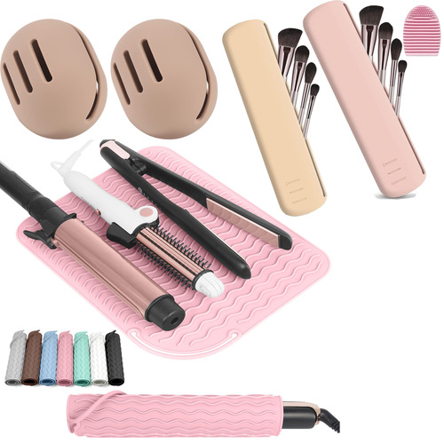 Heat-resistant silicone handle hair curler pad, makeup brush magnetic absorption bag, waterproof portable travel silicone beauty egg storage rack