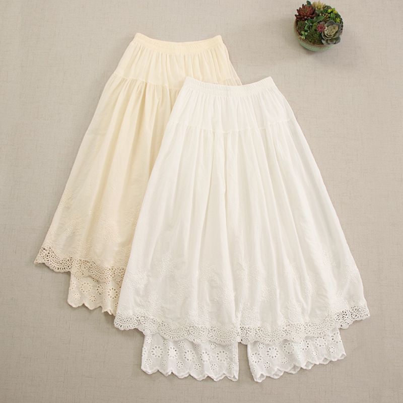 Sweet Mori Women Embroidered Stitching Solid Color Pants 2025 New Age-reducing Water-soluble Lace Loose All-match Midi Dress Spring