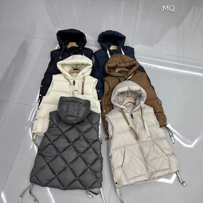 Max Home New Classic Vest Down Jacket Ladies Hooded Thickened Ribbon Warm Autumn and Winter Puff Jacket Clothing
