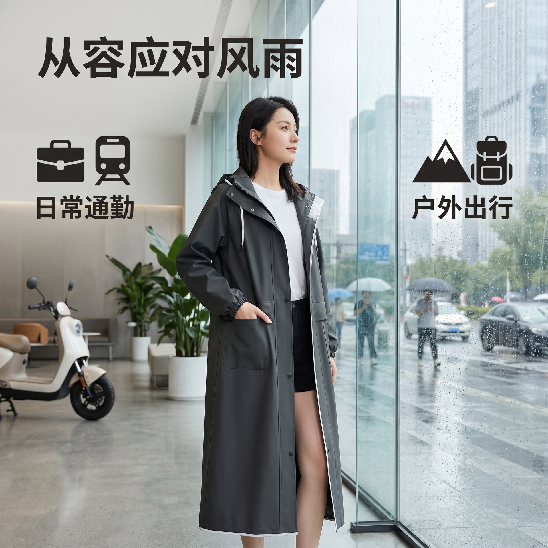 Raincoat for Electric Scooters Long Style Women's Single-Person Fashion One-Piece Raincoat Thickened Waterproof Burst Rain Poncho Oversized Electric Scooter Raincoat