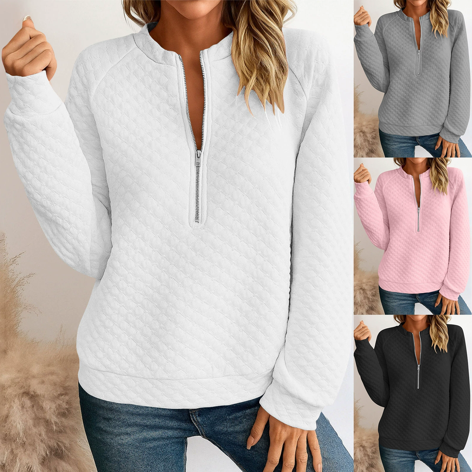 Новая женская толстовка 2025 года: повседневная, с воротником-стойкой на молнии, длинным рукавом, однотонная, в различных цветах