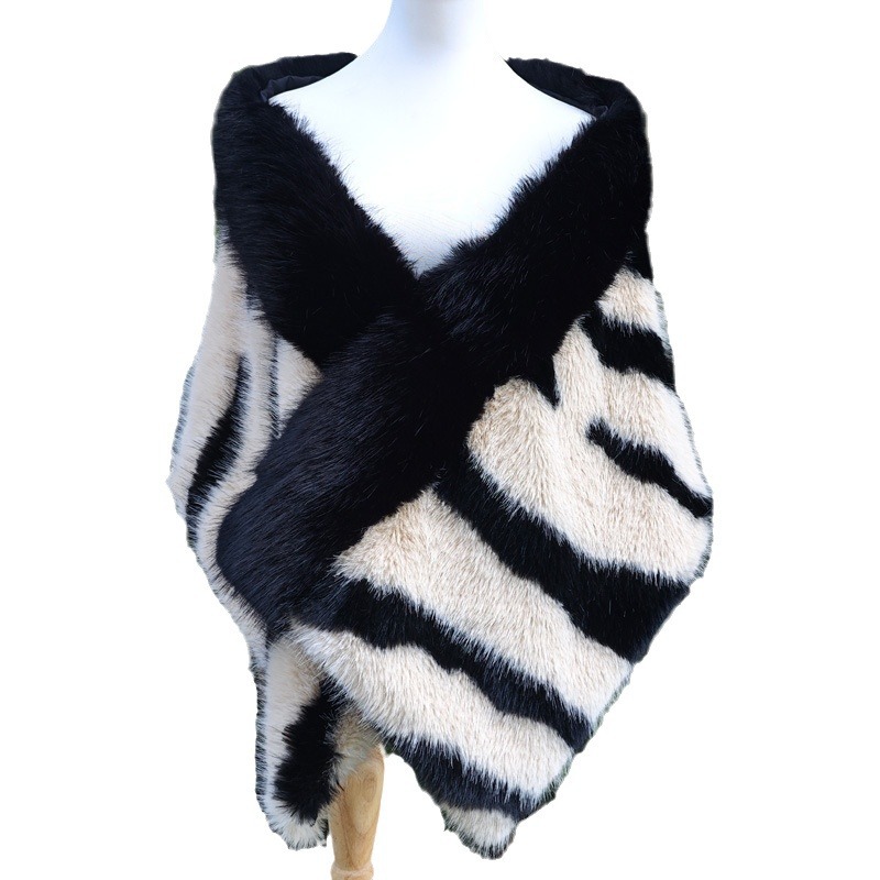 Dameskleding nieuwe bont vos bont jurk dikke lange grote sjaal vrouwelijke cape zebra patroon sjaal avondfeest_voghion.com
