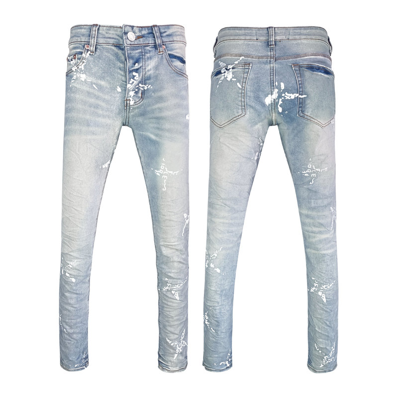 Factory Direct Sales of High-End Trendy Brand Printed Men's Pants, Summer Loose American-Style Layered Pu Splash-Ink Straight-Leg Denim Trousers