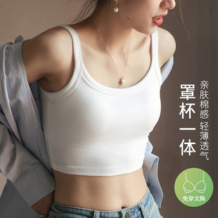 Summer Camisole Women's Inner Vest with Chest Pad One-piece Pure Cotton Strapless Navel-exposed Exterior-wearable Base Comfortable Women's Top