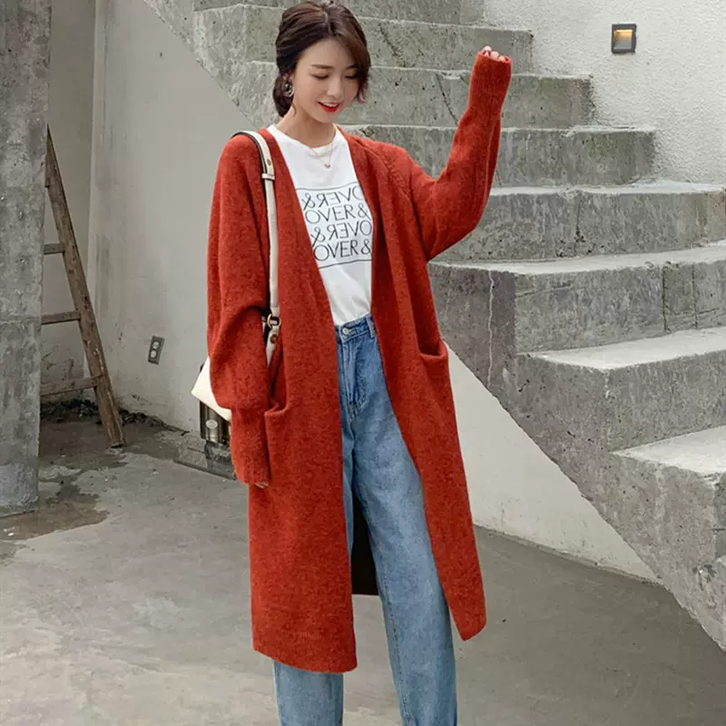 毛衣女装新款2023秋冬季中长款百搭宽松外穿外搭加厚针织开衫外套