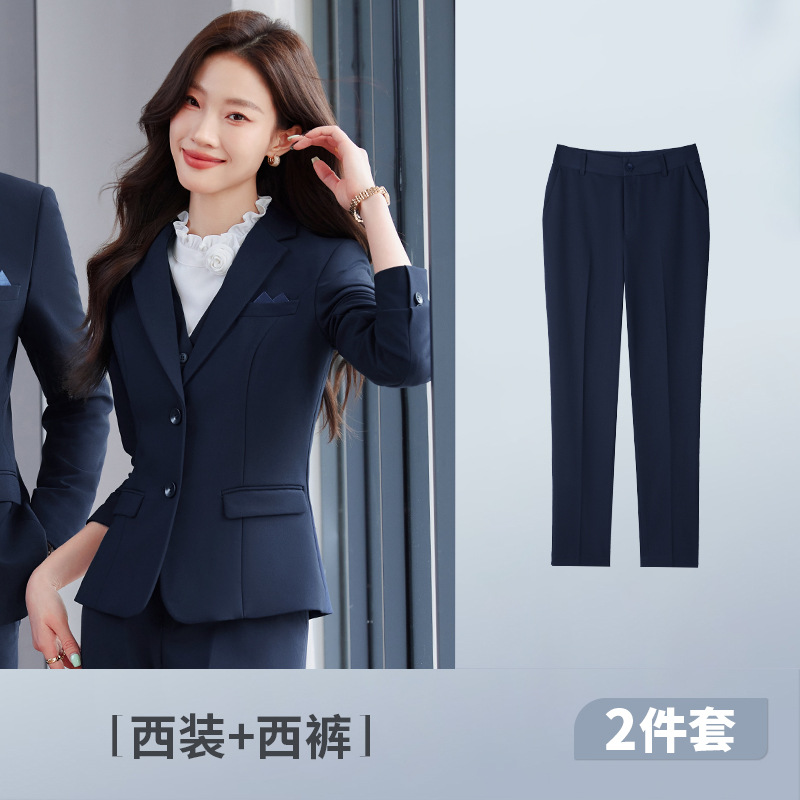 여성용 로얄 블루 더블 버튼 슈트 + 바지