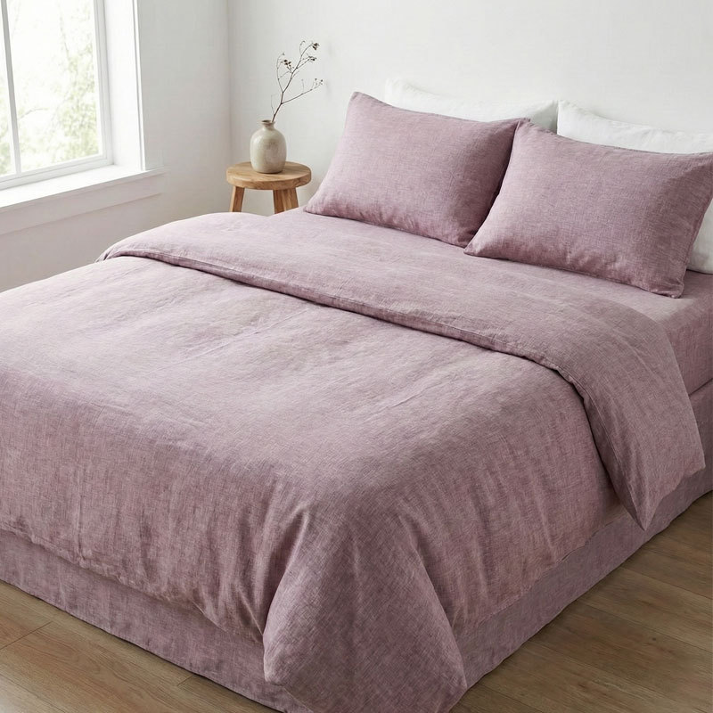 Juego de cuatro piezas de lino puro lavado a la francesa, estilo INS de lujo ligero, ropa de cama de color liso para otoño e invierno, ideal para dormir sin ropa, venta al por mayor para otoño e invierno.