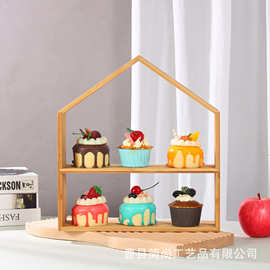 跨境竹木双层蛋糕展示架下午茶甜品摆台生日宴婚礼蛋糕甜品展示架