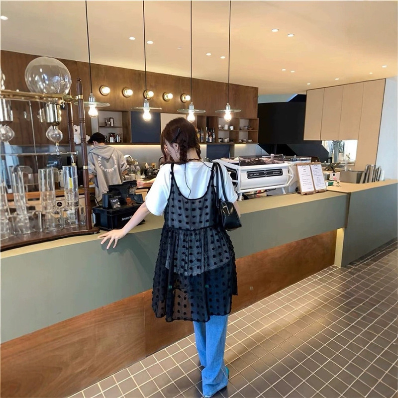 Designed Niche Layered Blouse Mesh Sleeveless Temperament Suspender Bottoming Vest Dress for Women