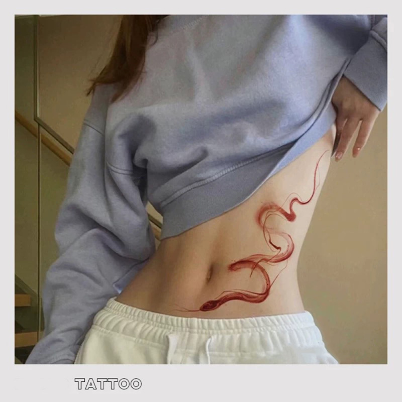 Sexy Spice Girl Student Waist Large Pattern Red Snake Color Tattoo Waterproof Women's Lasting Disposable Sticker