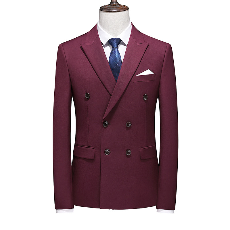 2020 Comercio exterior otoño más tamaño hombres SLIM-Fit color sólido doble fila traje de dos botones estilo coreano 10-color traje SLIM-Fit para hombres