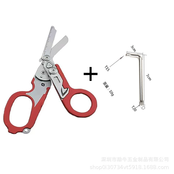 Red scissors, wrench