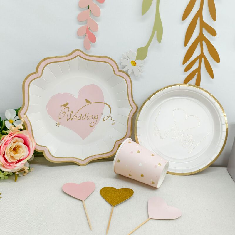 Cross-Border Hot-Selling Light Luxury Style Wedding Disposable Tableware Set 7/ 9inch Paper Plates High-Value Party Supplies Wholesale