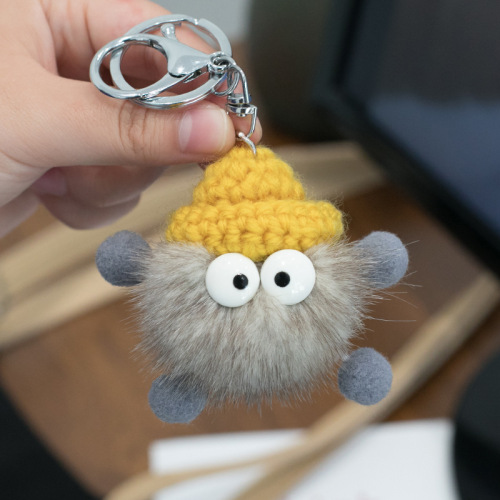 Real Sable Faux Fur Coal Ball Car Keychain Mink Fur Little Elf Social Media Cute Plush Doll Pendant Gift