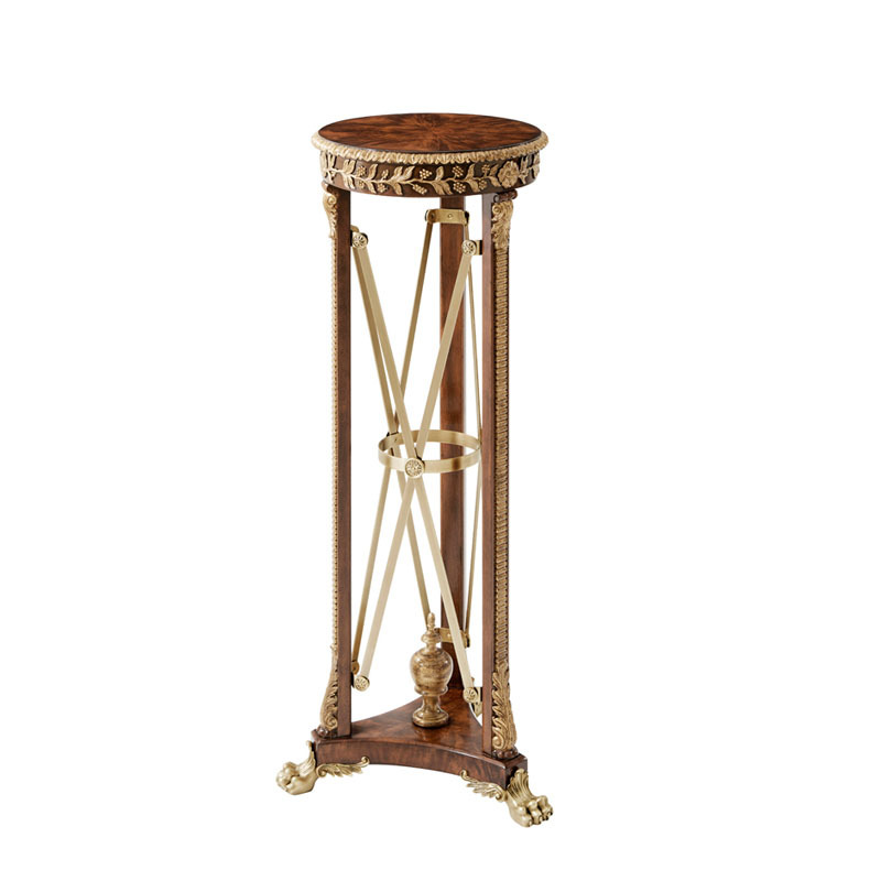 European-style court solid wood side table with Alexander Neoclassical carved copper inlay sample room flower stand lamp desk