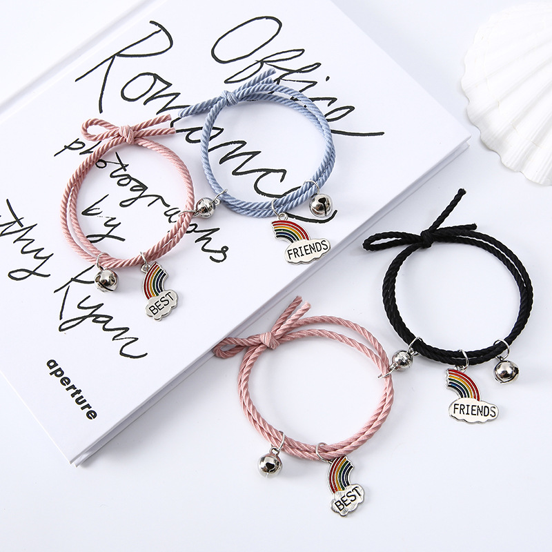 Arc-en-girlfriends Bracelet Paire Petite Bande De Caoutchouc Cadeau Pour Petit Ami Ou Petite Amie Aimant Cloche Bracelet Noué Double-utiliser Hairband Bijoux display picture 1