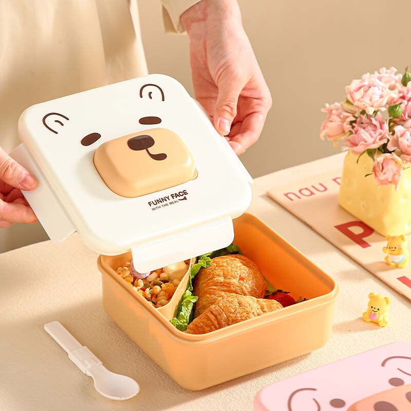 学生や会社員向けのかわいい漫画のかわいいランチボックス、プラスチック製のランチボックス、携帯用ランチボックス、カトラリーとソースボックス付き|undefined