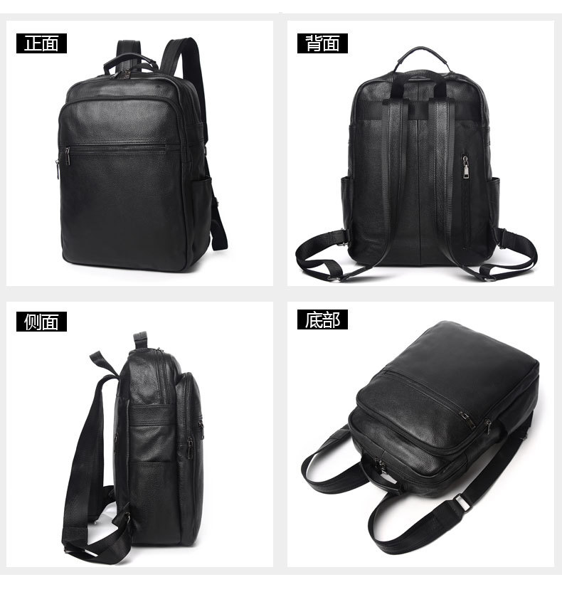 Balo da thật Lion Leiden sức chứa lớn, da bò lớp đầu, chống nước, phù hợp laptop 17 inch — Màu đen chi tiết 16