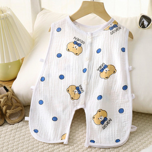 Summer baby jumpsuit pure cotton gauze open crotch vest climbing clothing baby khayi boys and girls new vest