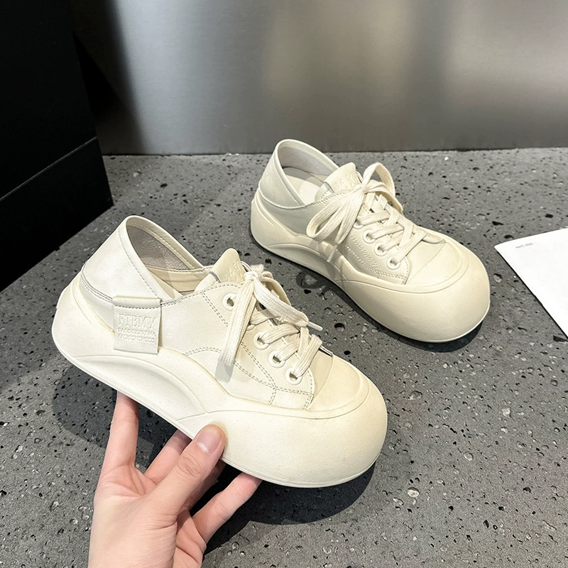 Повседневная обувь в стиле интернет-знаменитостей, Кукольная голова на платформе, 2024 Весенние Новые уродливые милые туфли с большим носком, универсальные хлебные туфли из натуральной кожи