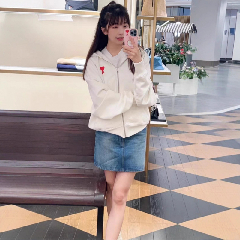 AM*男女同款拉链连帽卫衣爱心刺绣休闲宽松棉质开衫外套跨境代发|undefined