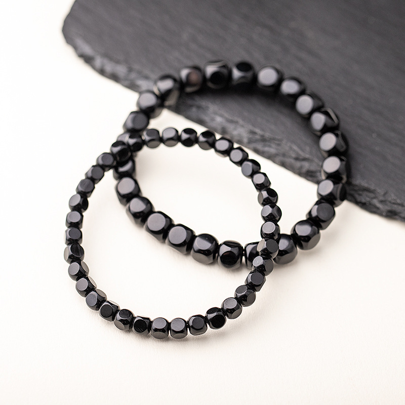 Organic agate black bracelet for men and women