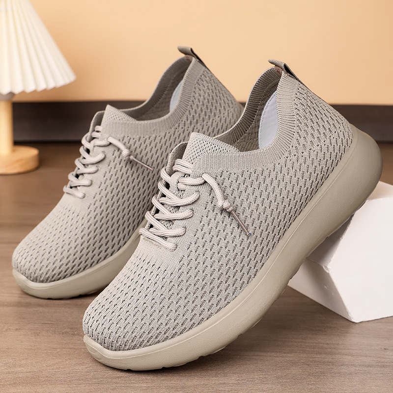 Zapatos de hombre Zapatos casuales de poliuretano estilo pareja Zapatos de malla transpirables tejidos voladores Zapatos ligeros de boca baja Zapatos cómodos para hombre
