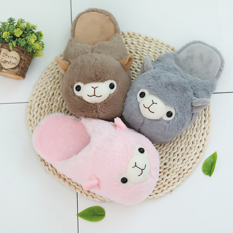 Cross-border New Home Warm Slippers Winter Indoor Home Floor Cartoon Alpaca Cotton Slippers Thickened Warm