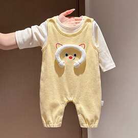婴幼儿新款婴儿背带裤可爱爬服连体衣卡通男女宝宝哈衣春秋衣服棉