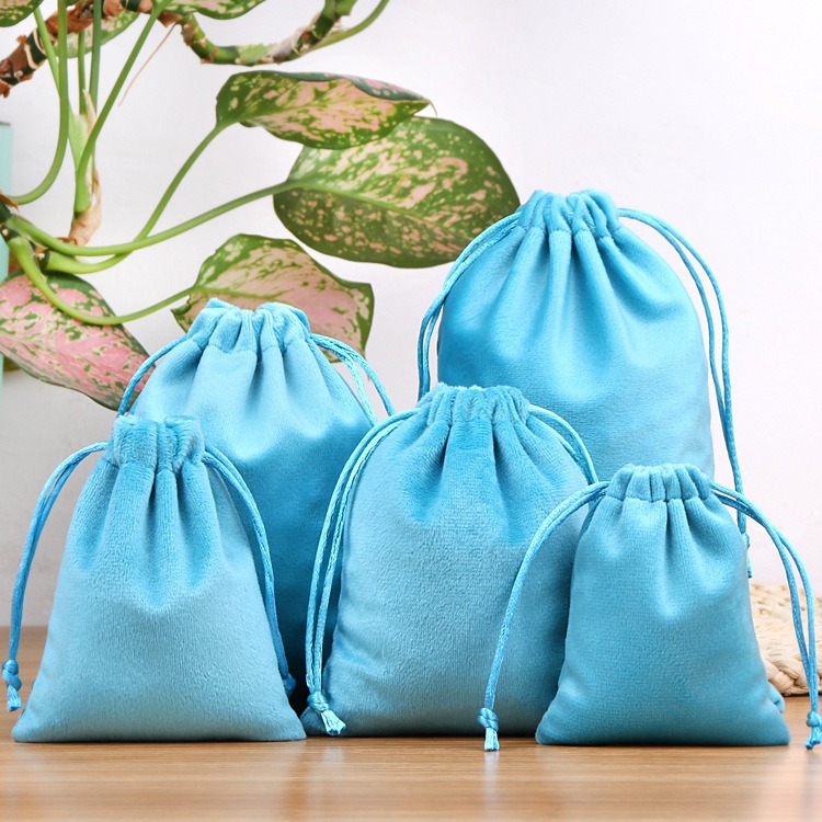 Flocked cordón bolsillo de terciopelo joyería personalizada bolsa de tela pequeña bolsa de tela cerrada bolsa de tela gris
