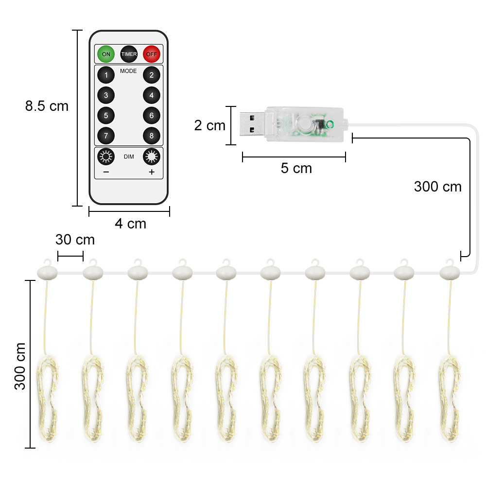 LED窗帘灯串usb卧室遥控冰条串灯圣诞装饰氛围铜线led3*3窗帘彩灯