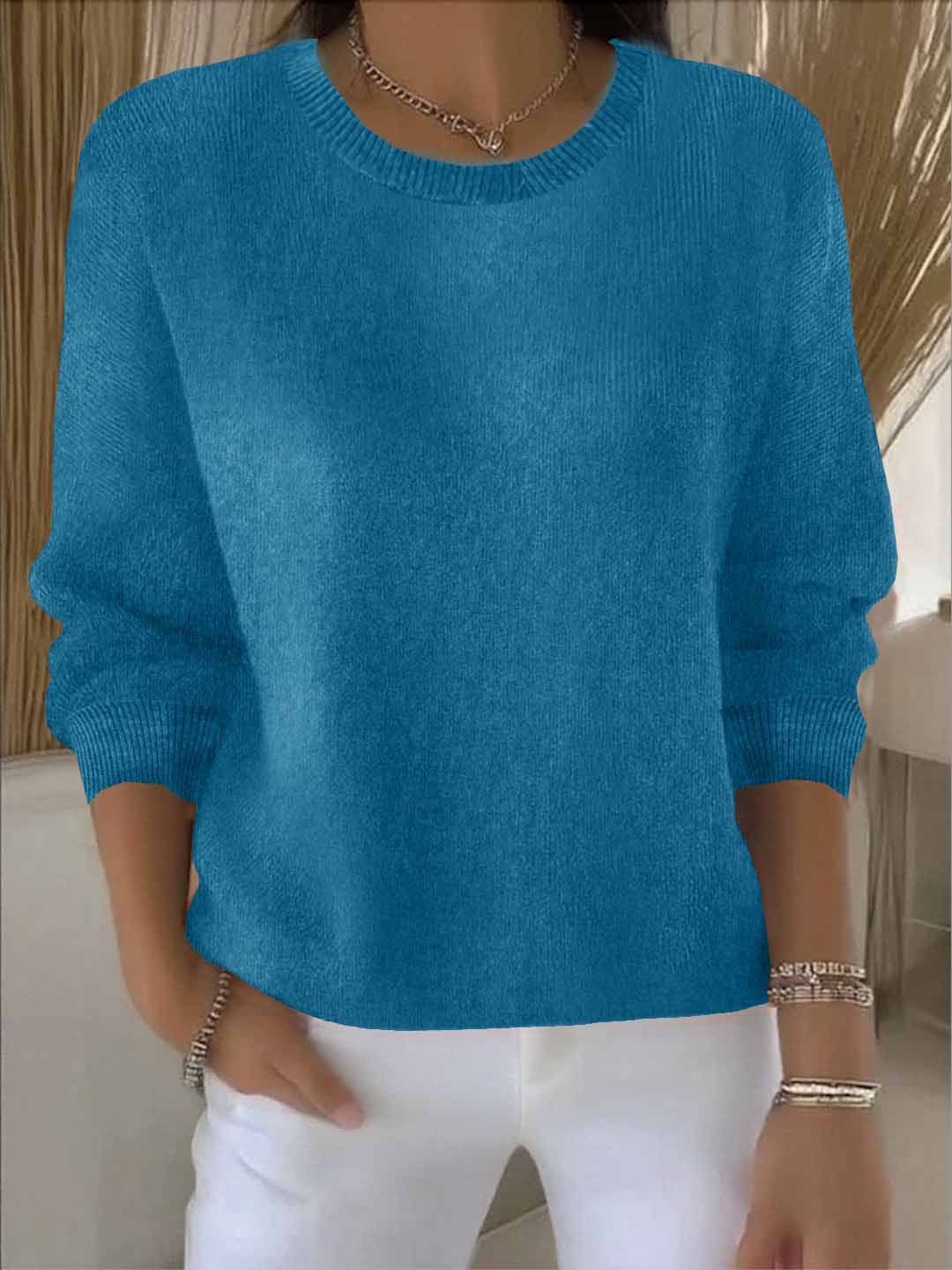 Women's Autumn And Winter Long-sleeve Solid Colour Knit Top_voghion.com